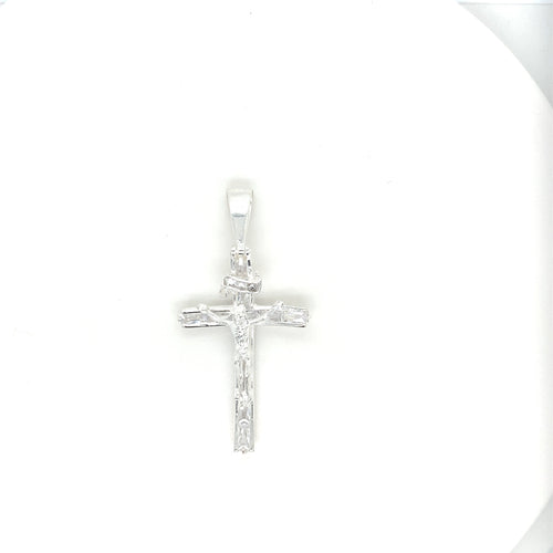 Sterling Silver Pendant Crucifix Cross with Cz