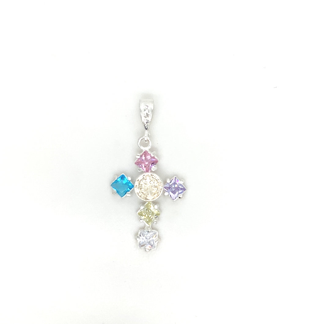 Sterling Silver Pendant San Benito Cross with Cz