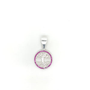 Sterling Silver Pendant Tree of Life with Pink Cz