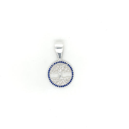 Sterling Silver Pendant Tree of Life with Blue Cz