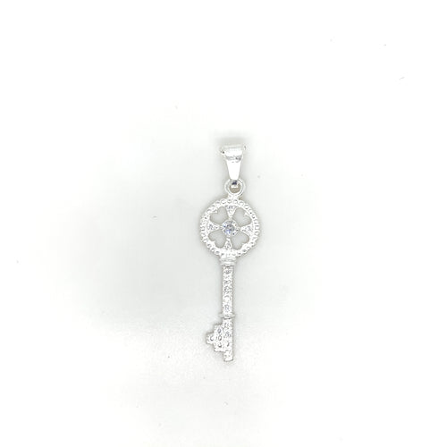 Sterling Silver Pendant Key Clover with Cz