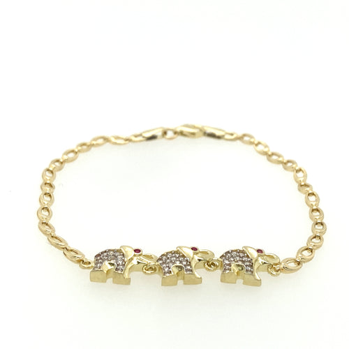 10k Gold Cuban Elephant Cz Link Bracelet