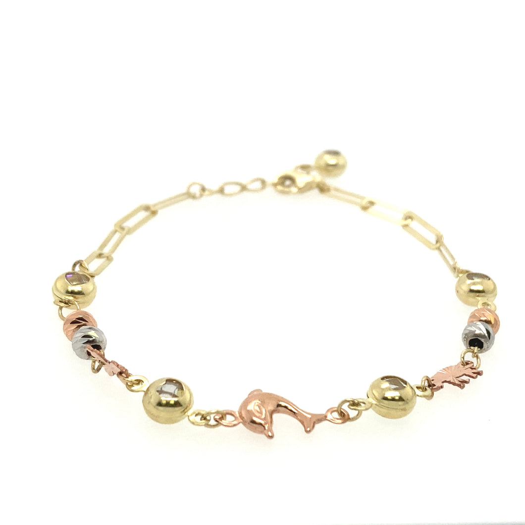 10k Tri Tone Gold Elephant Sphere Bracelet