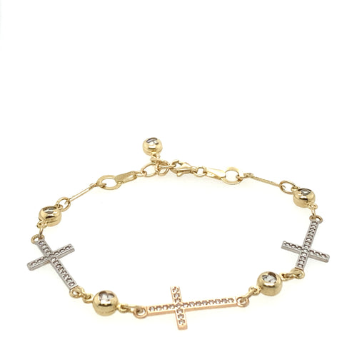 10k Tri Tone Gold Cross Cz Bracelet