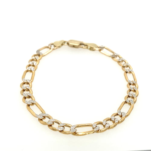 10k Gold Figaro Two Tone Diamond Cut Bracelet
