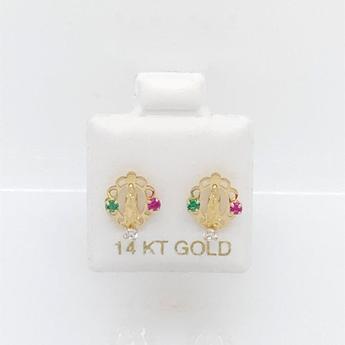 14k Our Lady of Guadalupe Cz Earrings Studs