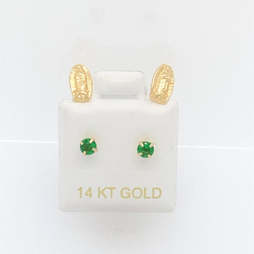 14k Telephone Our Lady of Guadalupe Green Cz Earrings Studs