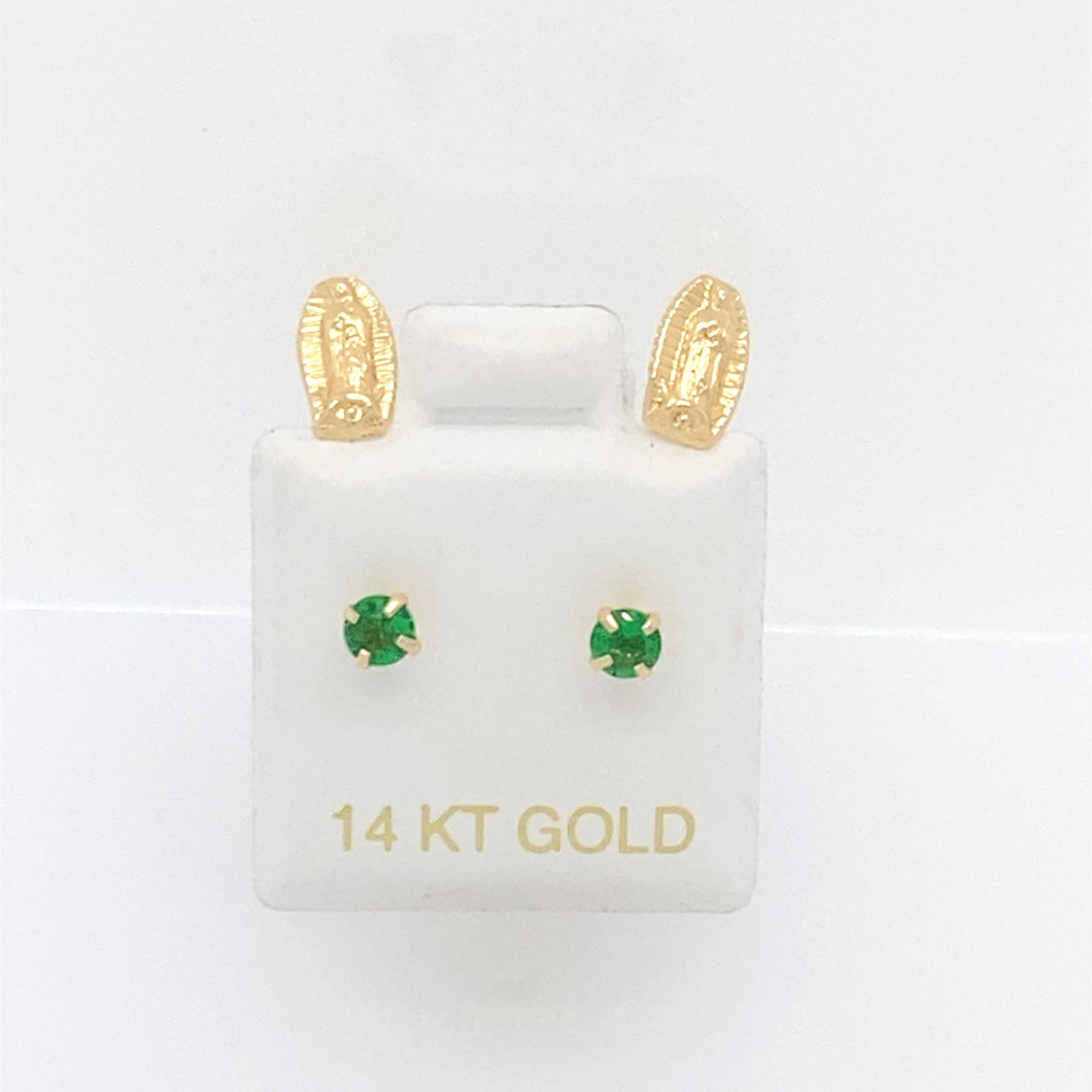 14k Telephone Our Lady of Guadalupe Green Cz Earrings Studs