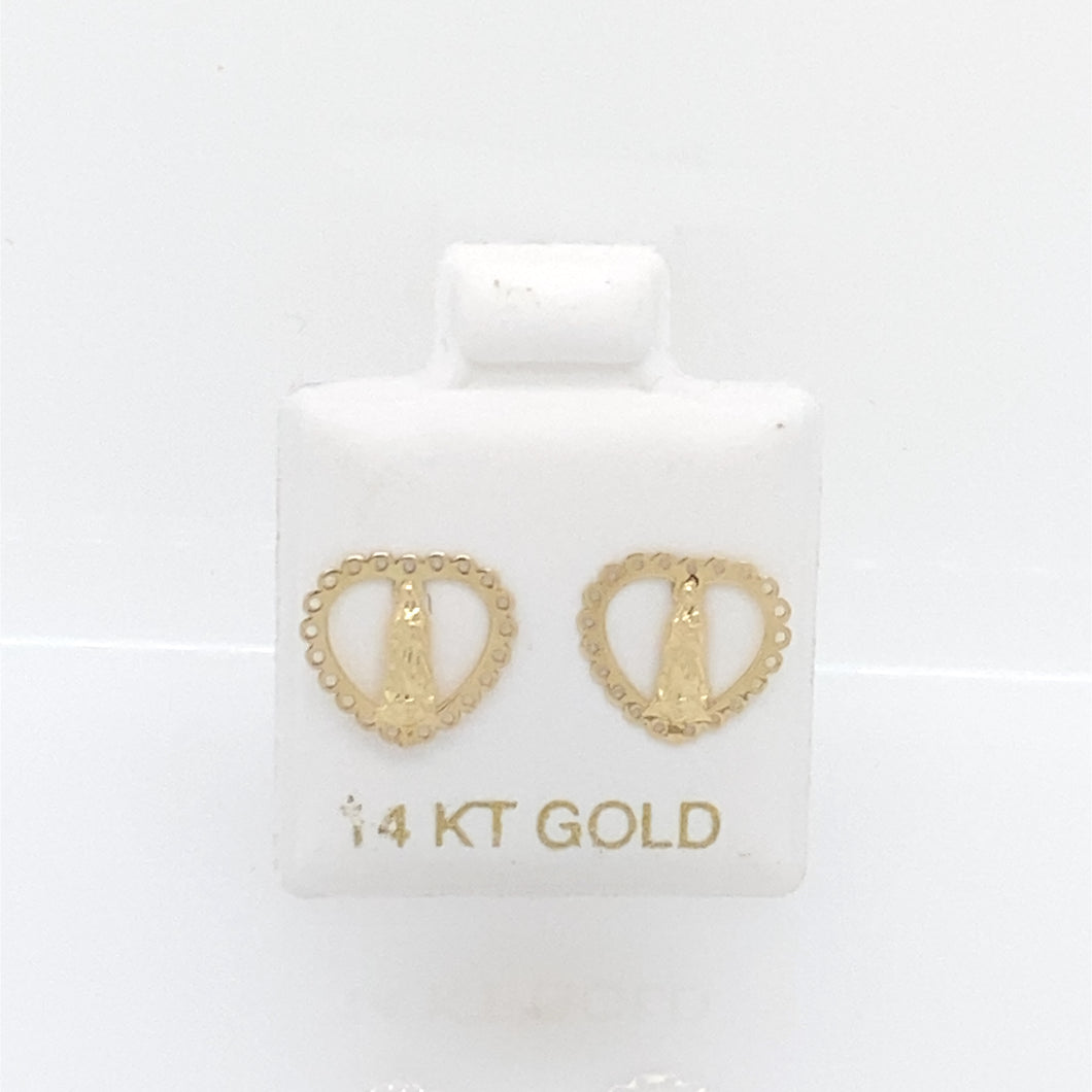 14k Our Lady of Guadalupe heart Earrings Studs