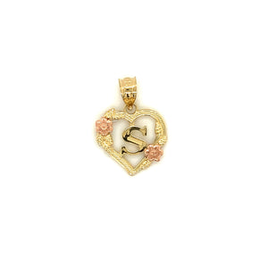14k Gold Heart Letter with Flowers Pendant
