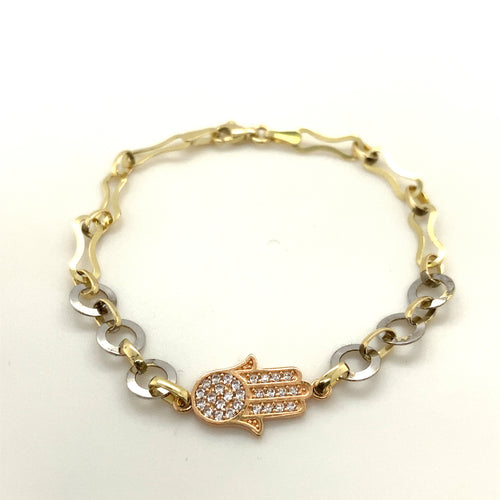 10k Tri Gold Hamsa Hand Cz Bracelet