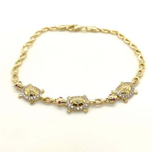 10k Gold Turtle Cz Bracelet