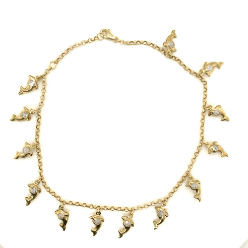 10k Gold Dolphin Cz Ankle Bracelet