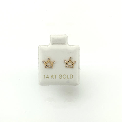 14k Crown Cz Earrings Studs