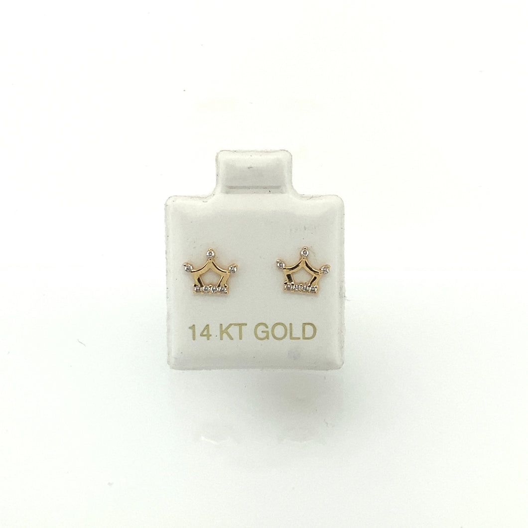 14k Crown Cz Earrings Studs
