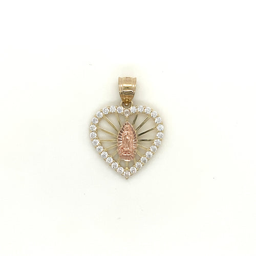10k Gold Our Lady of Guadalupe Heart Cz Pendant