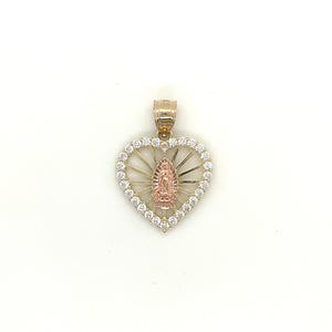 10k Gold Our Lady of Guadalupe Heart Cz Pendant