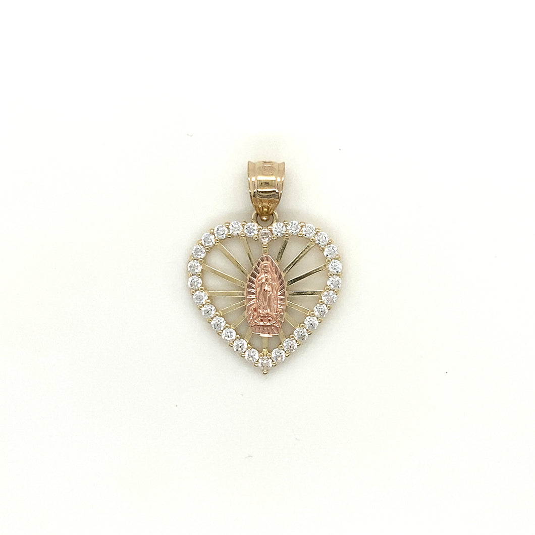 10k Gold Our Lady of Guadalupe Heart Cz Pendant