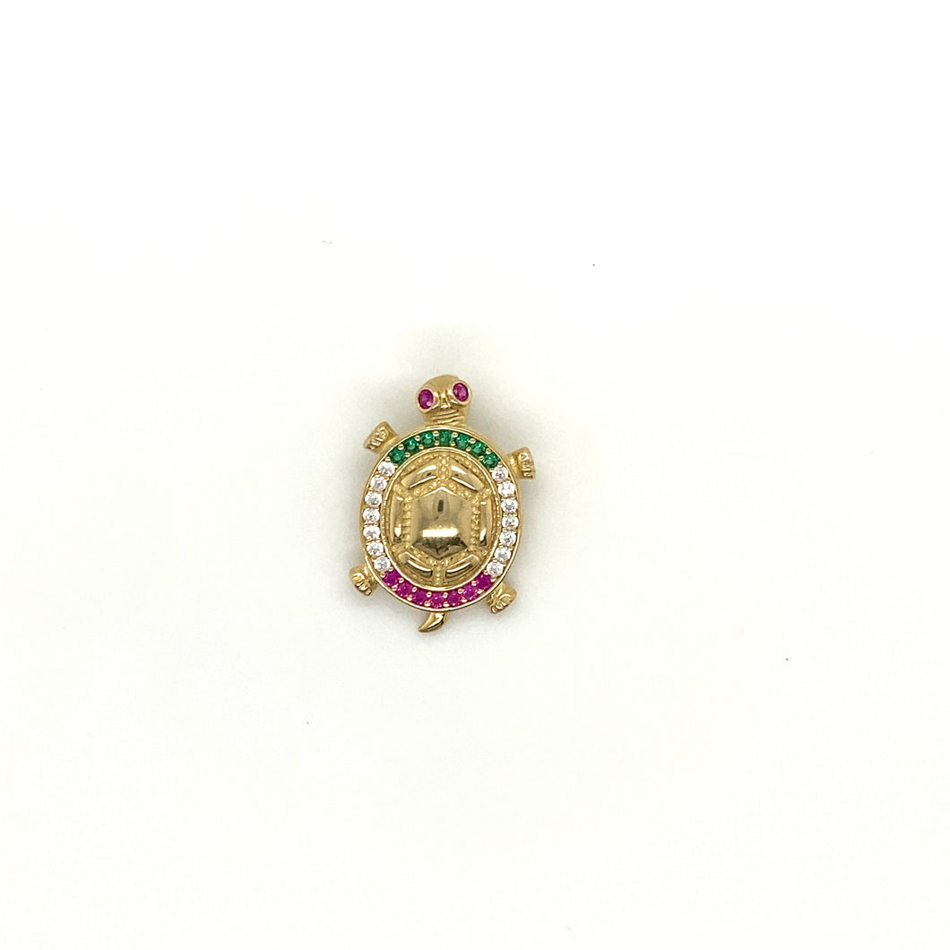 10k Gold Turtle Cz Pendant