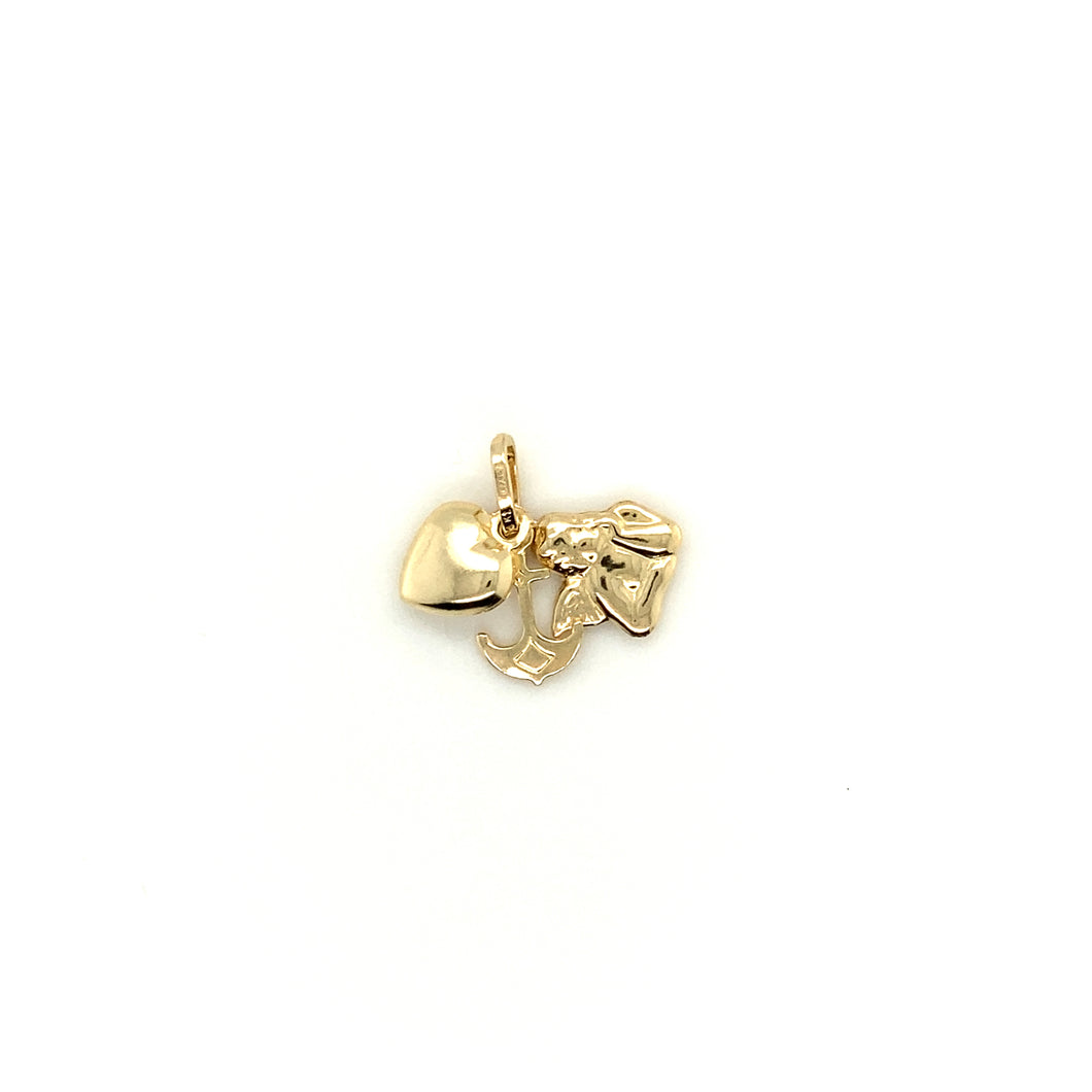 14k Gold Angel with Heart and Anchor Pendant