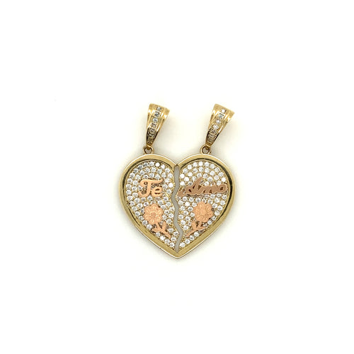 14k Gold Te Amo Breakable Heart Cz Pendant