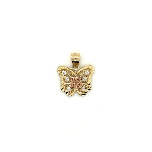 14k Gold Butterfly 15 years Cz Pendant