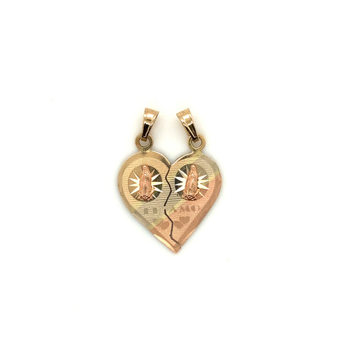 14k Gold Our Lady of Guadalupe Breakable Heart Pendant