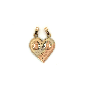 14k Gold Our Lady of Guadalupe Breakable Heart Pendant