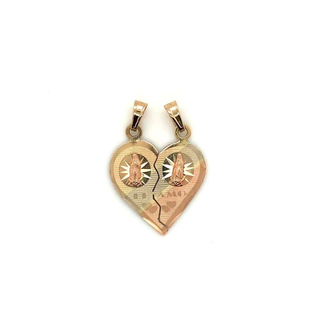 14k Gold Our Lady of Guadalupe Breakable Heart Pendant