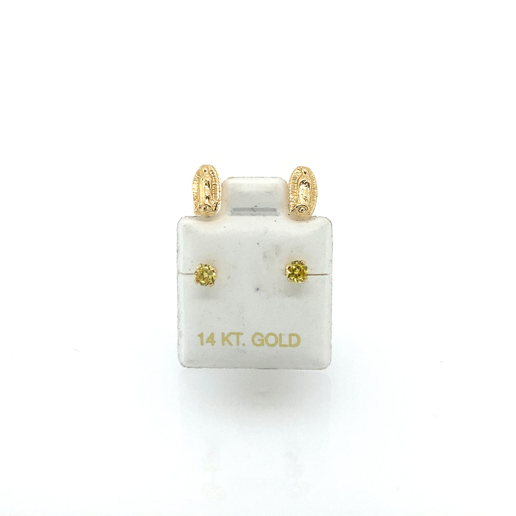 14k Telephone Our Lady of Guadalupe Yellow Cz Earrings Studs