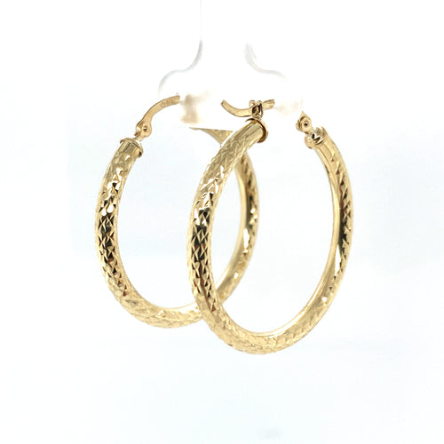 10k Gold Diamond Cut Hoop Earrings