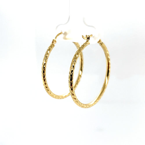 10k Gold Diamond Cut Hoop Earrings
