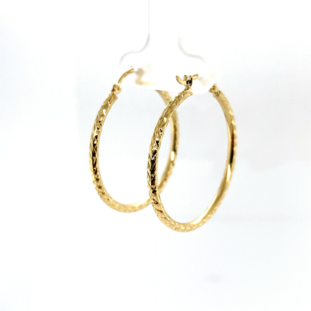 10k Gold Diamond Cut Hoop Earrings