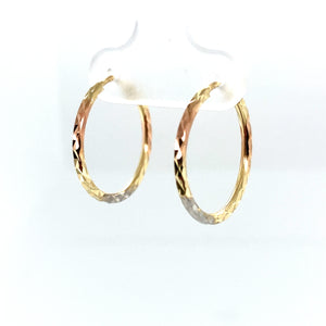 14k Tri Gold Diamond Cut Earrings