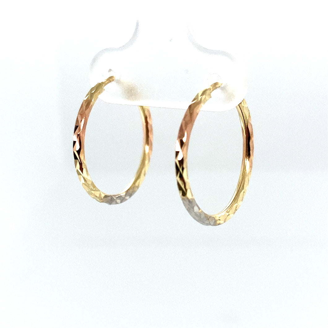 14k Tri Gold Diamond Cut Earrings