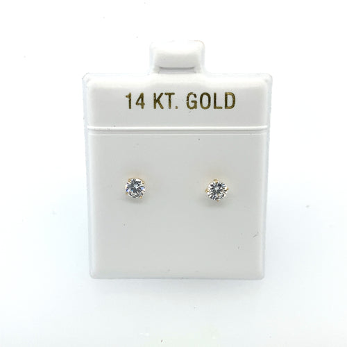 14k Gold Circle Cz Earrings Studs