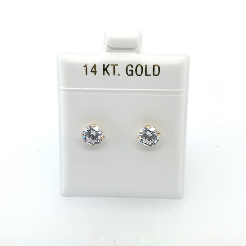 14k Gold Circle Cz Earrings Studs