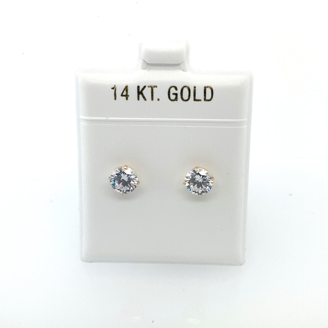 14k Gold Circle Cz Earrings Studs
