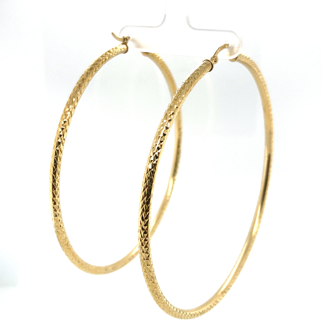 10k Gold Diamond Cut Hoops Earrings