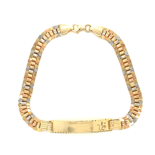 14k Tri Gold 15 years Link ID Bracelet
