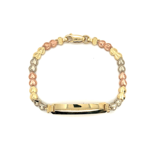 10k Tri Gold Heart Kids ID Bracelet