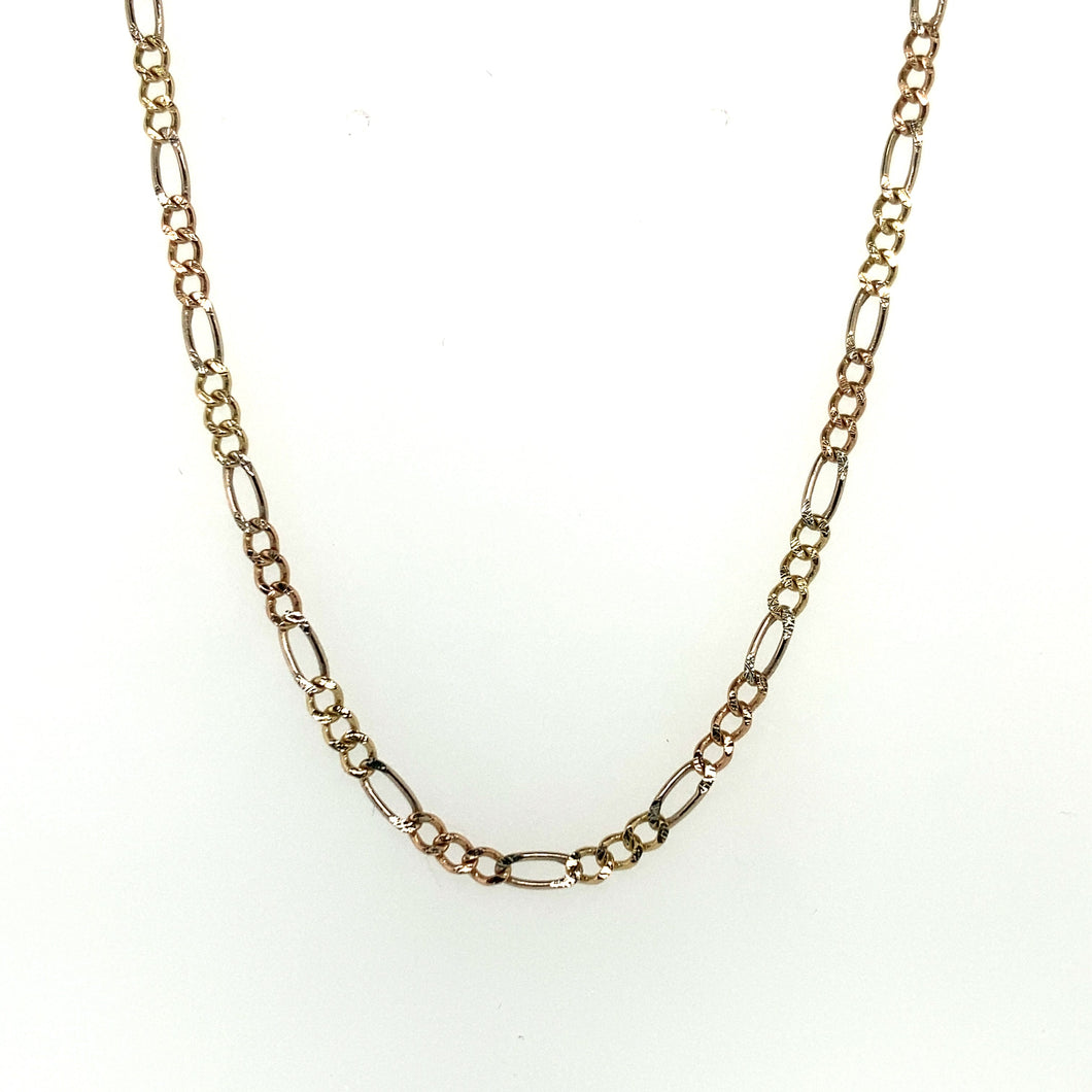 14k Tri Gold Figaro Chain