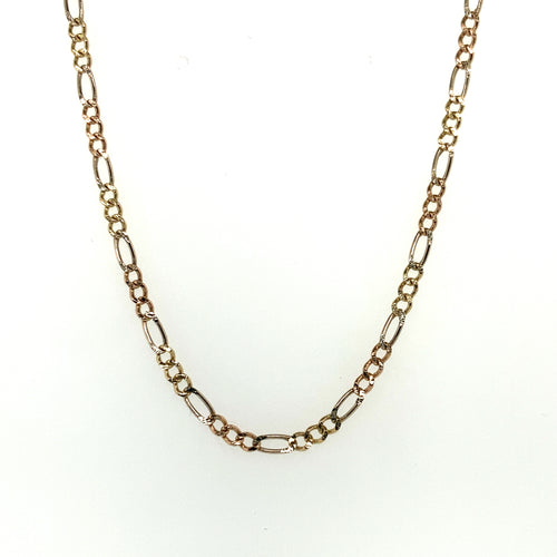 14k Tri Gold Figaro Link Diamond Cut Chain