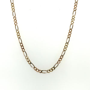 14k Tri Gold Figaro Link Diamond Cut Chain