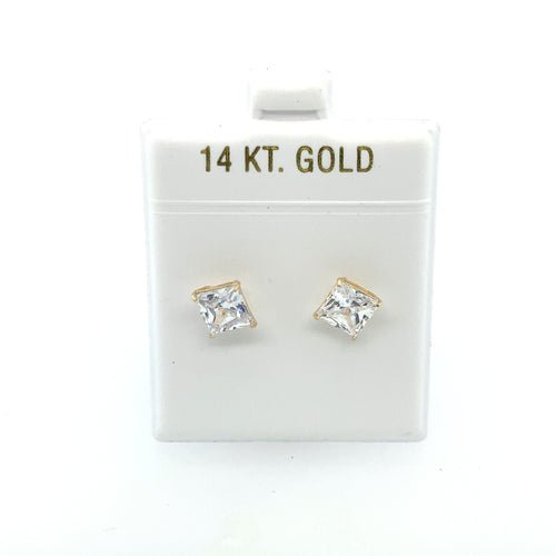 14k Gold Square Cz Earrings Studs