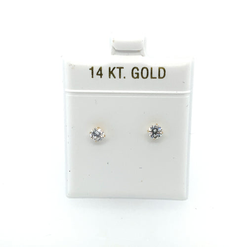 14k Gold Circle Cz Earrings Studs