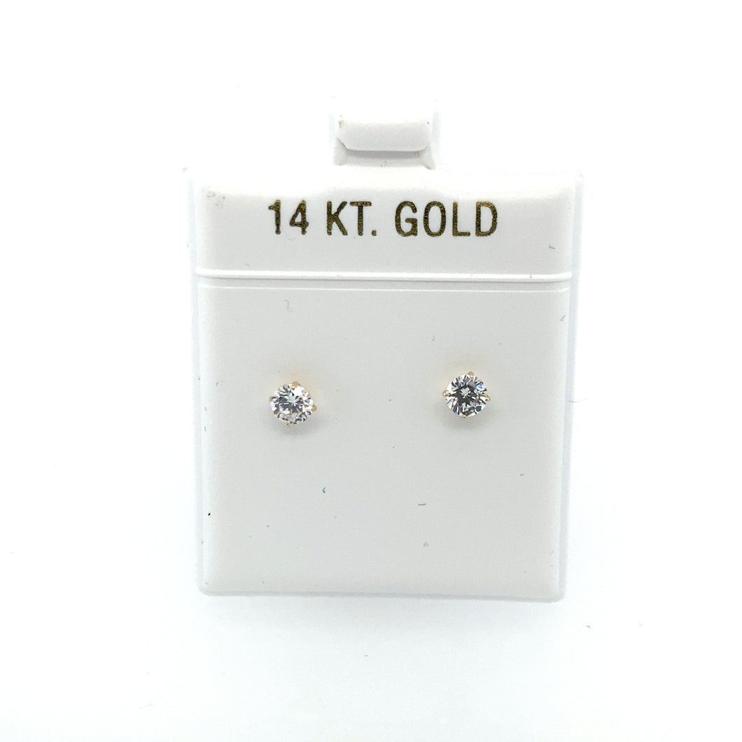 14k Gold Circle Cz Earrings Studs