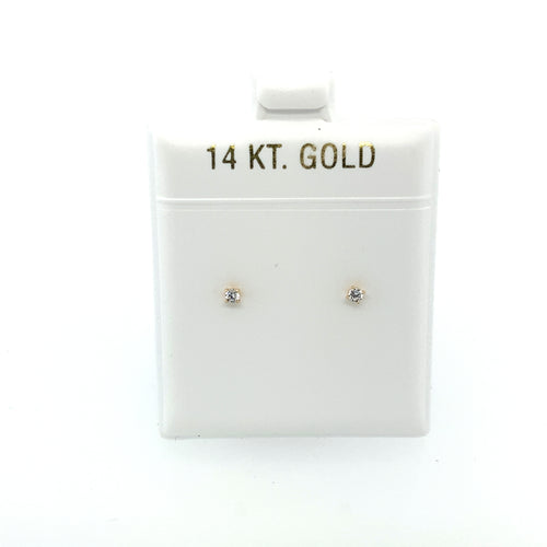 14k Gold Circle Cz Earrings Studs