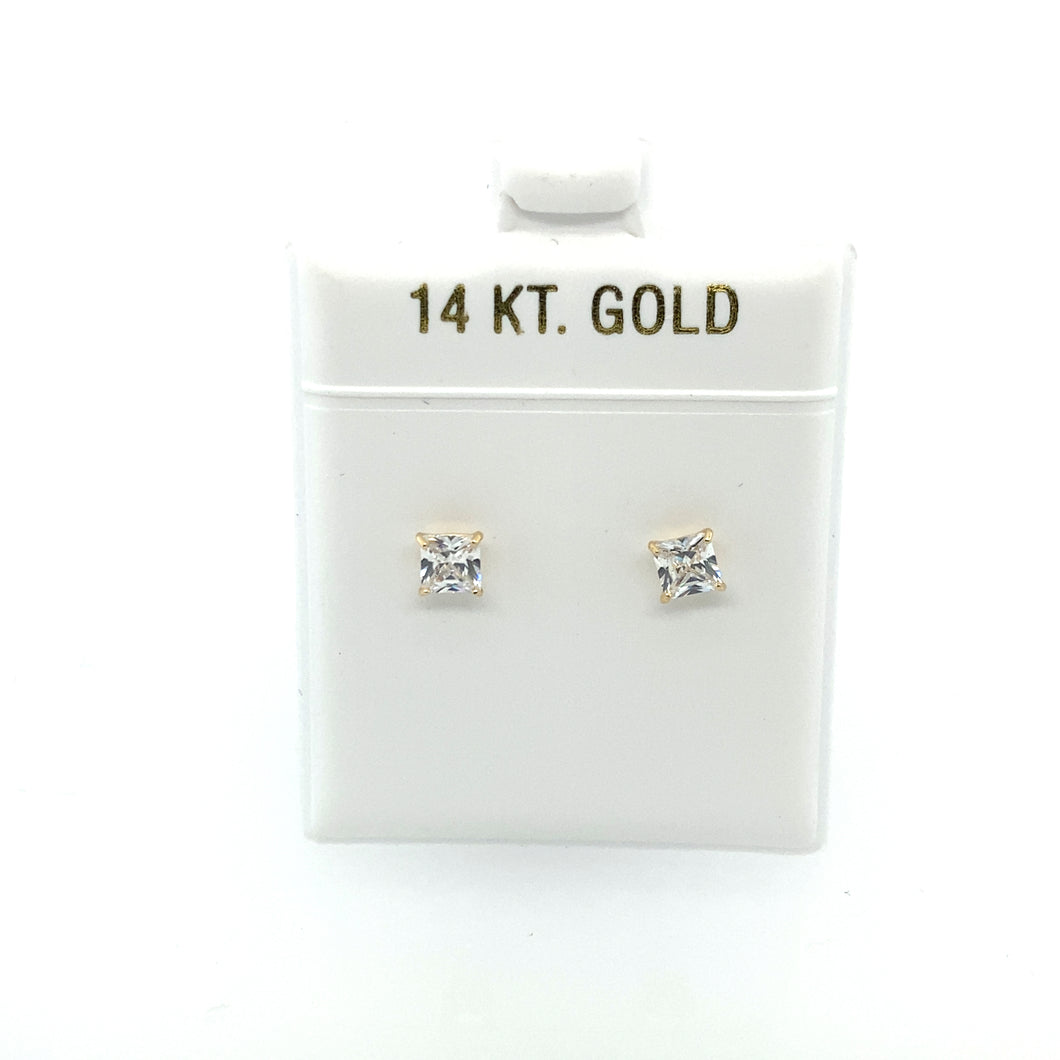 14k Gold Square Cz Earrings Studs