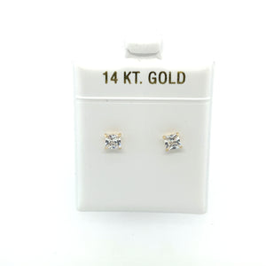 14k Gold Square Cz Earrings Studs